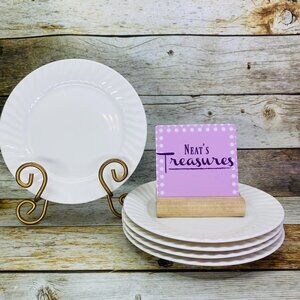 Gourmet Expressions REGENT WHITE Swirl Stoneware Oven Safe Salad Plates Set 5